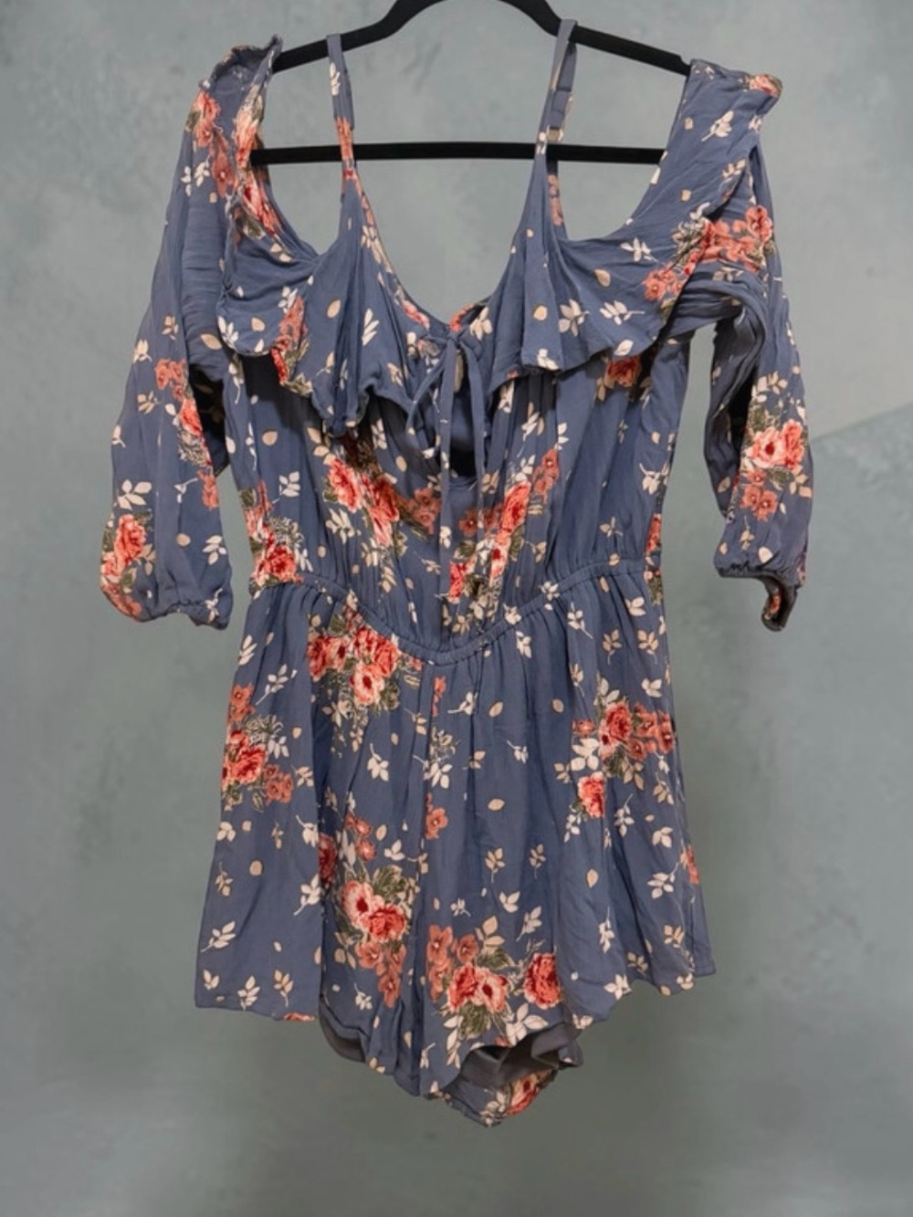 Live 4 Truth Dusty Blue Floral Cold-Shoulder Romper Top